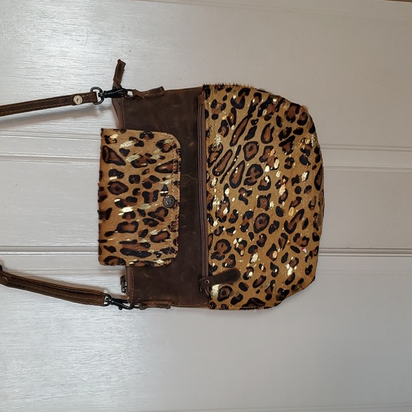Myra leather handbag.animal print.brown and gold shimmer. - Picture 2 of 7